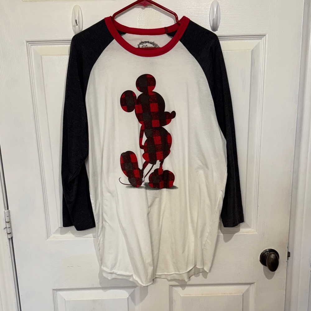 Disney Mickey Mouse Plaid Long Sleeve Shirt - Red, Black, and White